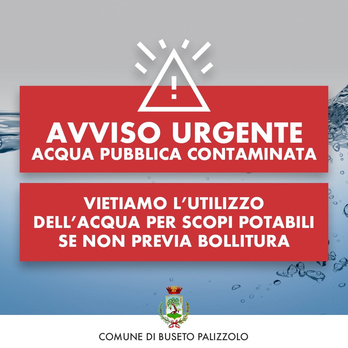 Ordinanza Divieto di consumo acqua potabile rete idrica comunale per scopi domestici